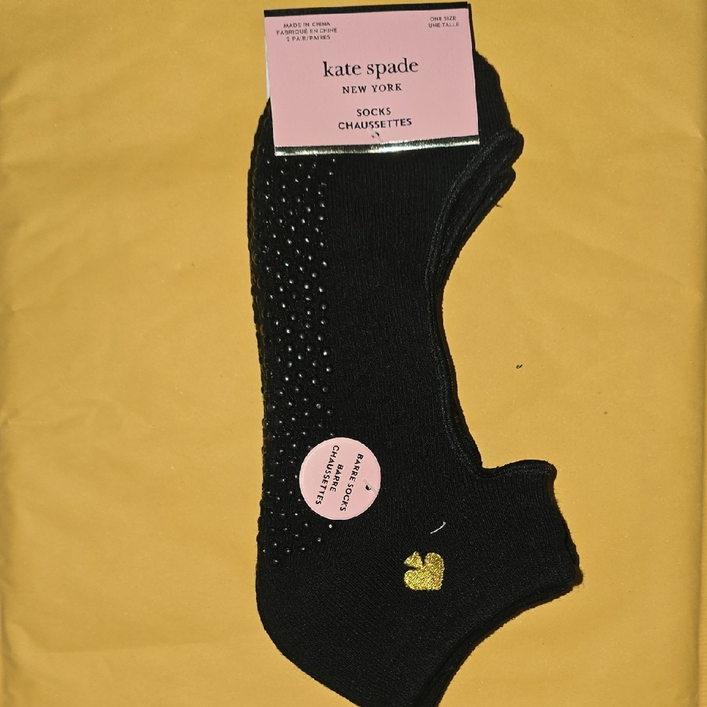 kate spade Black No-Show Grip Socks with Gold Heart Accent